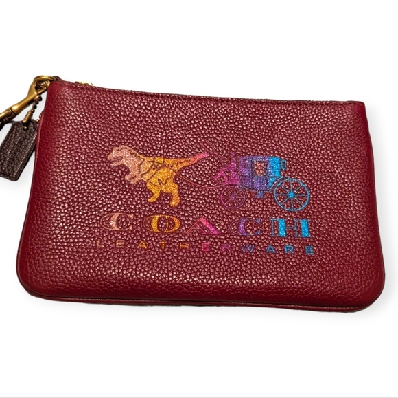 Coach Wristlet Rexy Carriage Deep Red Glitter Wristlet Medium Zip Wallet 88770 - Picture 2 of 10